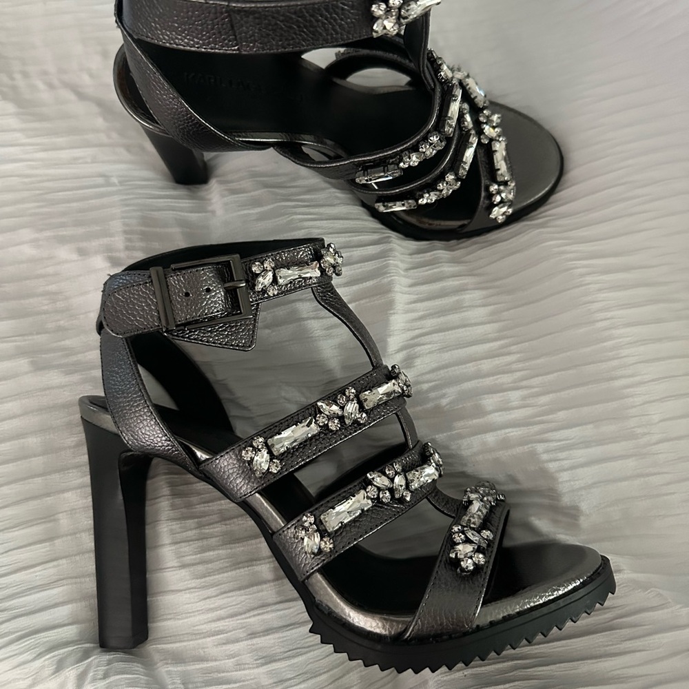 Karl Lagerfeld Paris Bristol strap rhinestone heels
